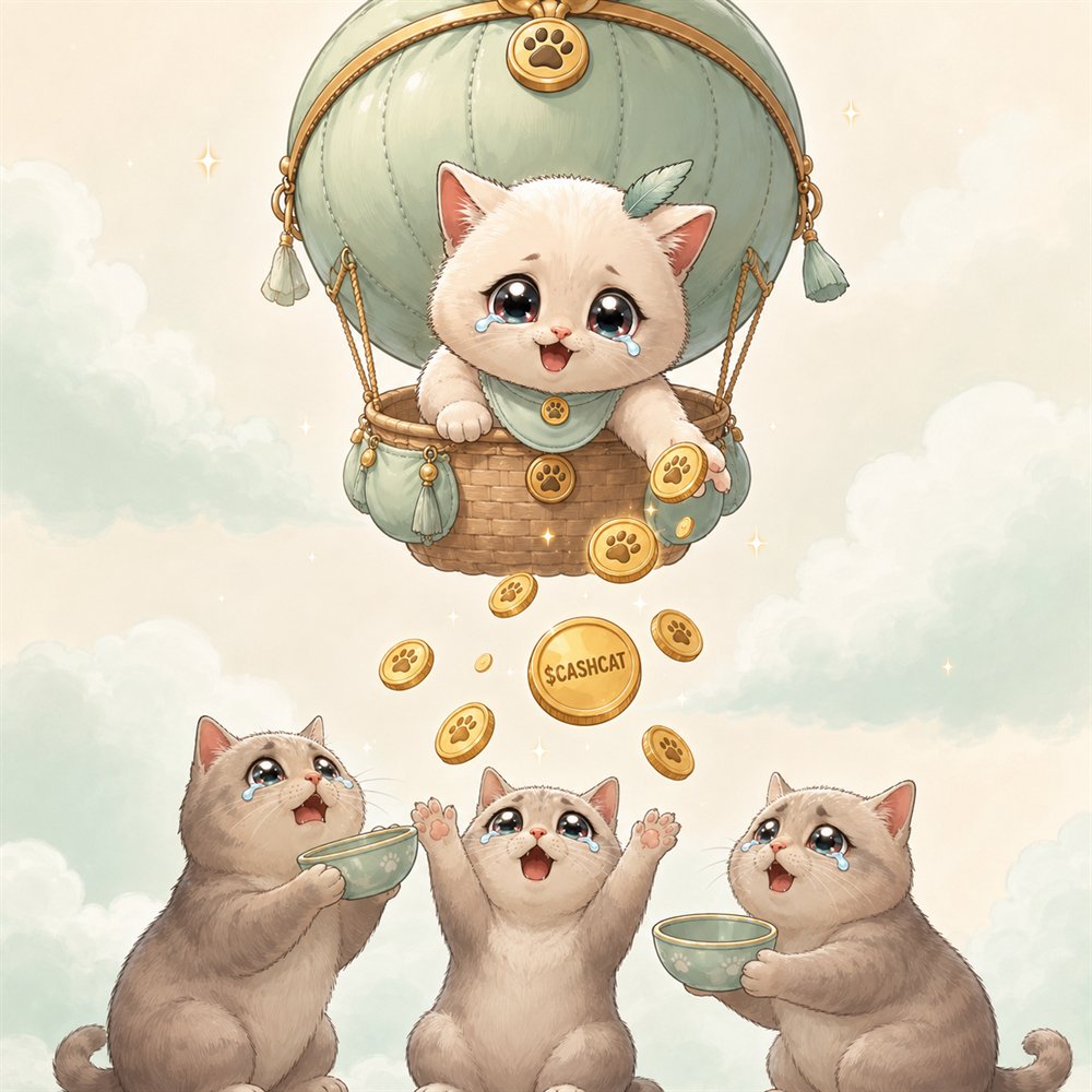Baby CashCat raining CashCat coins on holders
